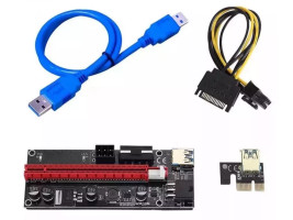 Переходник райзер 1stCharger PCI-E, x1=&qt;x16, 6pin, Molex, SATA, USB 3.0 AM-AM 0,6 м (RZRver9S)