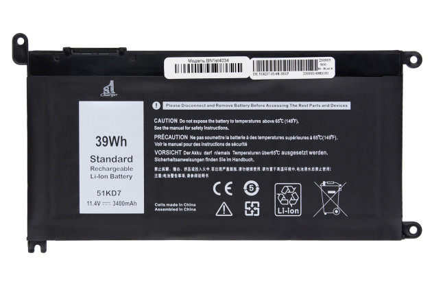 1StCharger Аккумулятор 1stCharger для ноутбуков Dell 51KD7 11.4V 3400mAh Black, BN1st4034 - Картинка 1