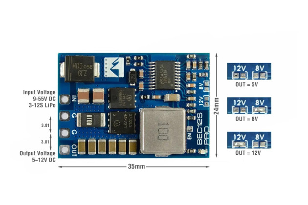 Matek Регулятор живлення Matek BEC 12S PRO 6-55V - 5V/8V/12V 5A - Заображення 2