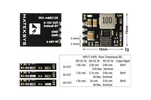 Matek Регулятор живлення Matek BEC 12S 6-60V - 5V/9V/12V 3A - Заображення 2
