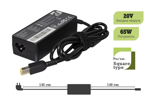 1StCharger Блок живлення 1stCharger для ноутбука LENOVO 65W 20V 3.25A Square з кабелем живлення 220В (AC1STLE65WC) - Заображення 2