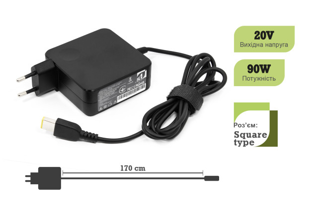 1StCharger Блок живлення 1StCharger для ноутбука LENOVO 90W 20V 4.5A Square Wall Mount (WM1ST20V90WUSB) - Заображення 2